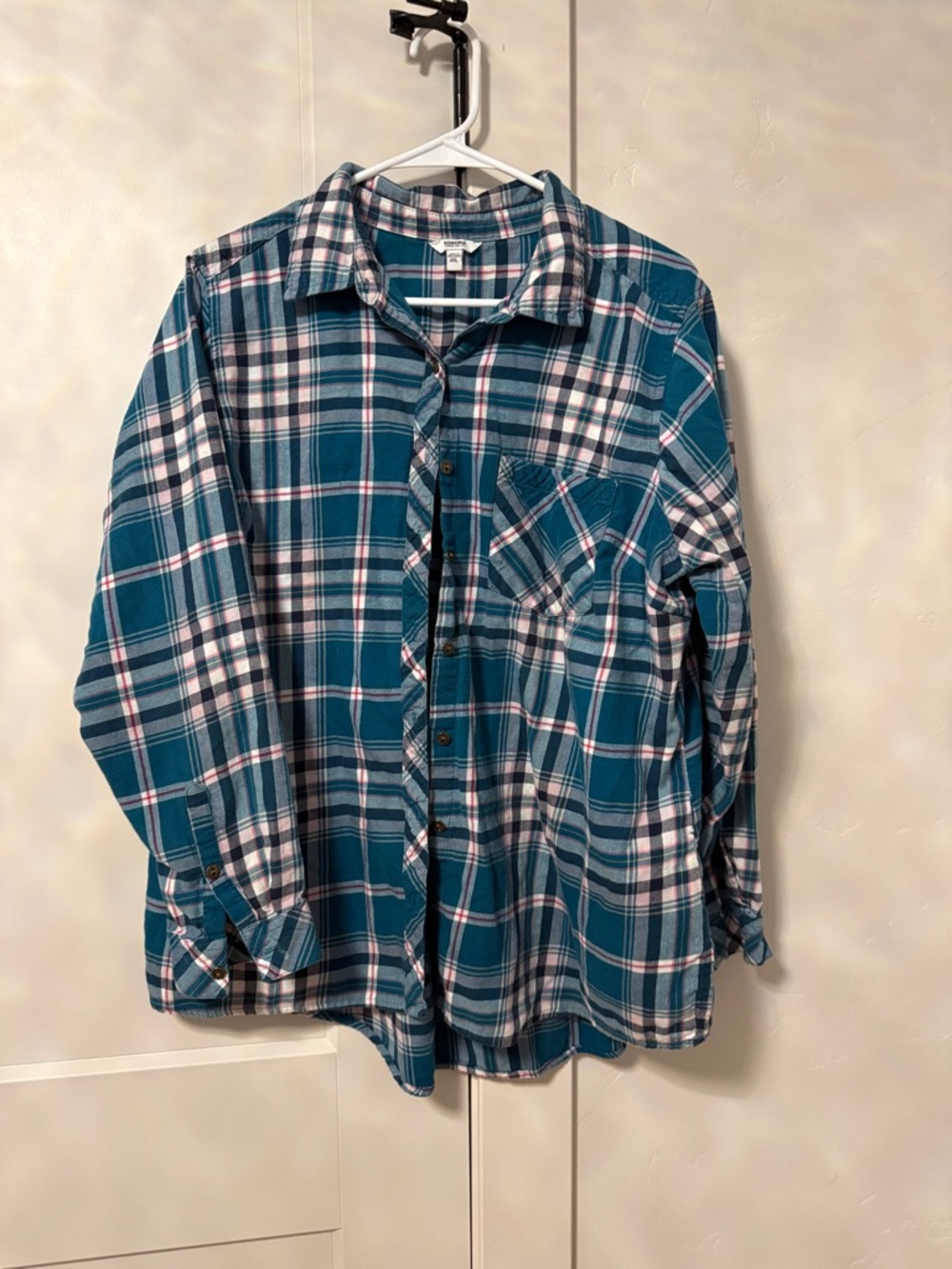 Sonoma Womans teal Plaid Button-Up Shirt